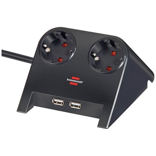 Prelungitor Brennenstuhl Desktop Power, 2 prize, 2xUSB-A 2.10 A, IP20, H05VV-F 3G1.5, 1.8m, negru