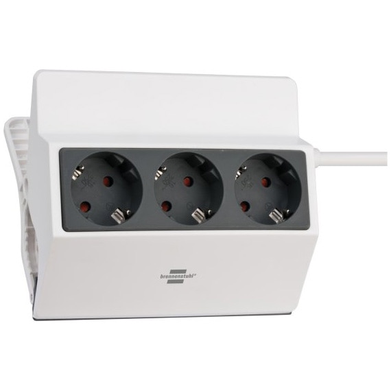 Prelungitor Brennenstuhl, cu clema de prindere, 3 prize, IP20, H05VV-F 3G1.5, 3m, Alb/Antracit