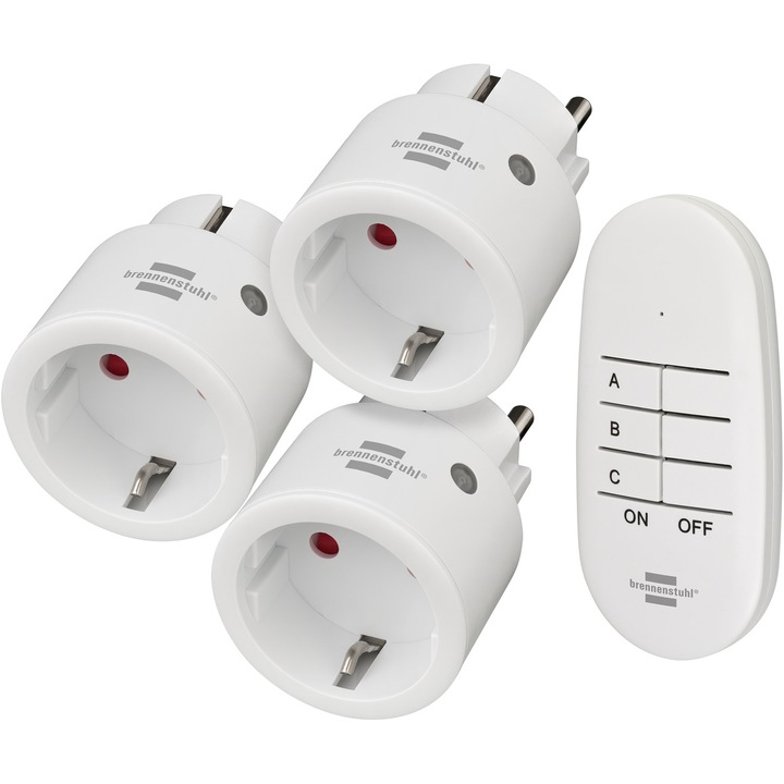 Комплект 3 контакта Brennenstuhl Comfort-Line Mini 3+1, С дистанционно управление, IP20, Бял