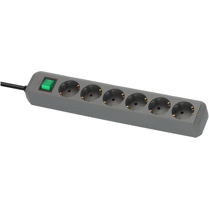 Разклонител Brennenstuhl Eco-Line, Със светещ ключ, 6 гнезда, H05VV-F 3G1.5, 1.5 м, Сребрист