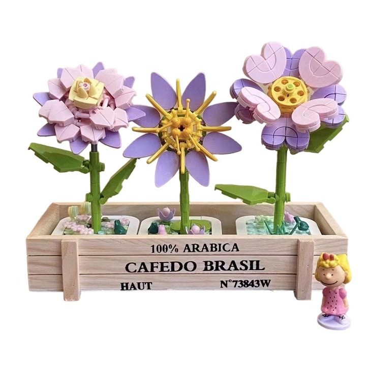 OEM Dekor építőkészlet, 3 féle virág ládában, 1040 db, szobadekoráció, 14+ év, többszínű