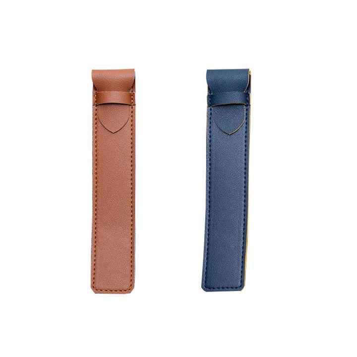 Carcasa de protectie pentru stilouri, piele, folosita pentru a tine stilouri, potrivita si pentru stilouri condensatoare Apple Pencil, maro/albastru, 2 buc/set