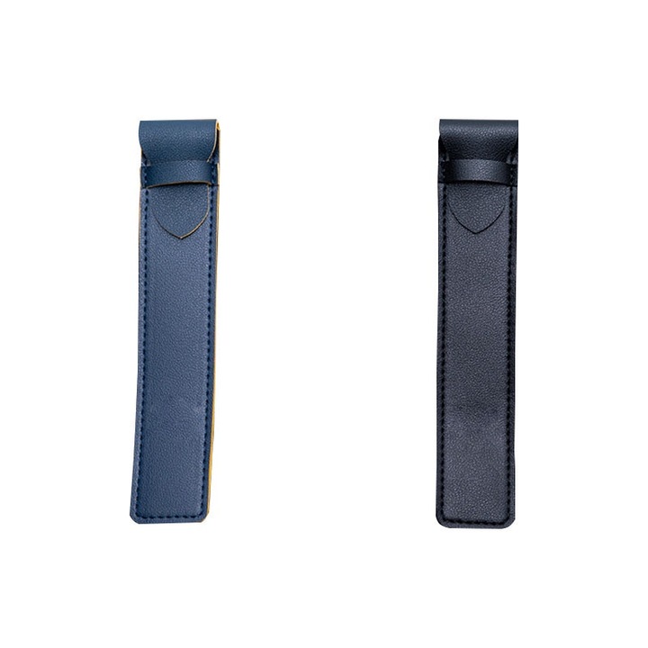 Carcasa de protectie pentru stilouri, piele, folosita pentru a tine stilouri, potrivita si pentru stilouri condensatoare Apple Pencil, negru/albastru, 2 buc/set