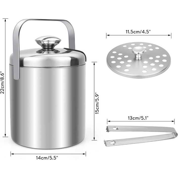 Шейкър FUIENKO, неръждаема стомана, със сепаратор за лед, сребрист, 14см