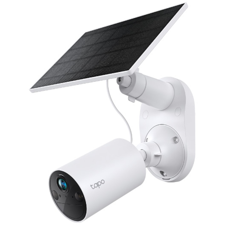 Комплект камера за наблюдение и соларен панел TP-Link Tapo C410 KIT, 3MP, 2K 2304x1296, цветно нощно виждане, двупосочно аудио, AI детекция, светлинна и звукова аларма, батерия, монтаж без кабели, IP65