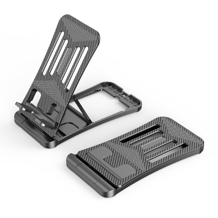 Telefontartó, állítható, összecsukható, hordozható, minimalista, fekete