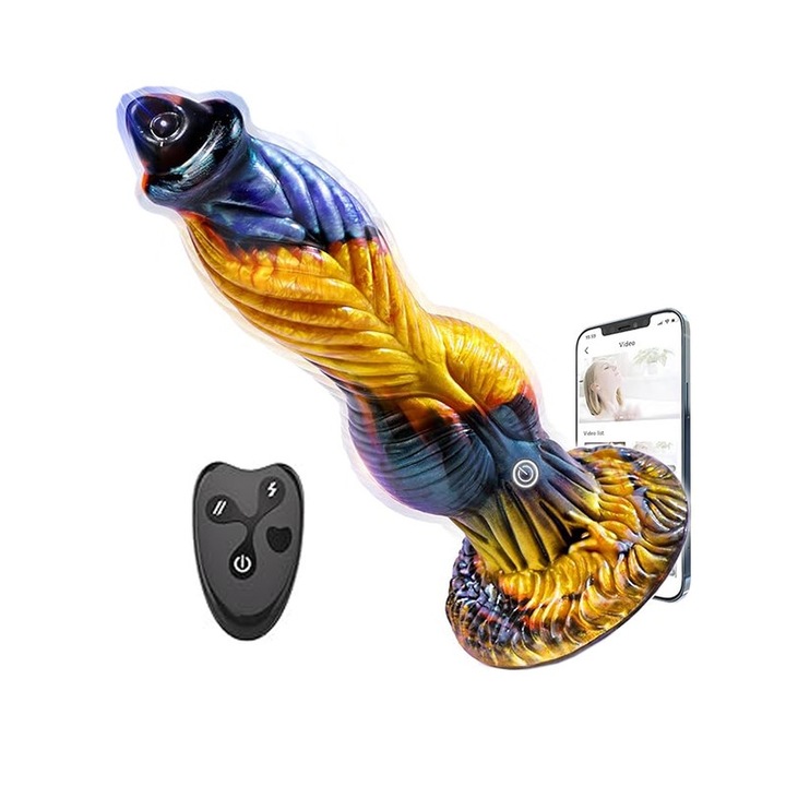 Комплект вибратор тип дилдо, Функция за натиск, Контрол чрез приложение, Многоцветен, 26 см