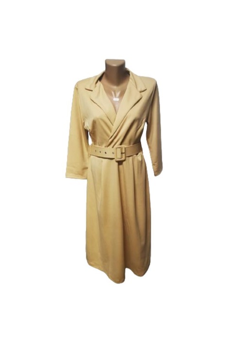 Rochie Detaliata cu Centura, Bej, Mode Roy, Bej