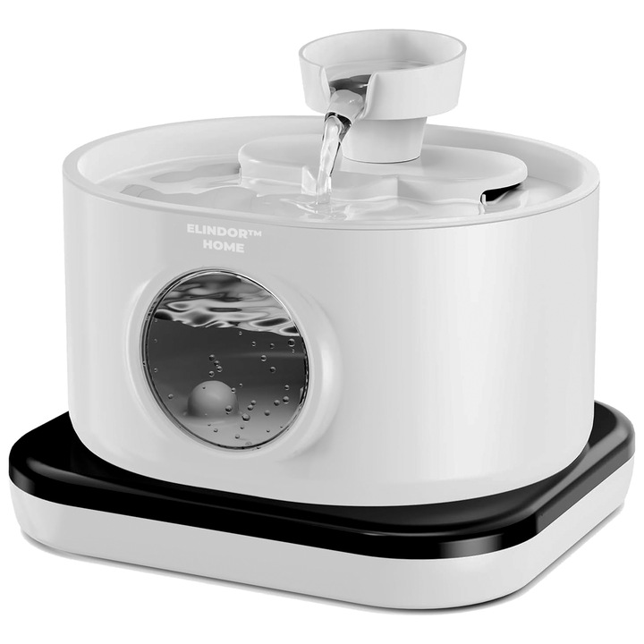 Безжичен диспенсър за вода тип фонтан за котки и кучета, с пречистване и филтриране с активен въглен, безшумен, 2.8 L, 2 режима на потока, бял