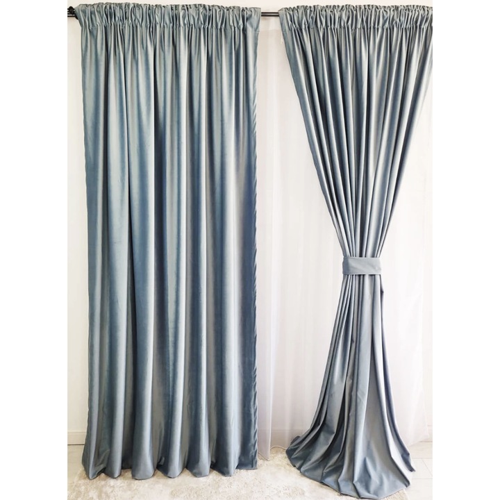 Kékszürke bársony drapéria, elegáns modell, klasszikus stílusú, L 1m és H 2,5m