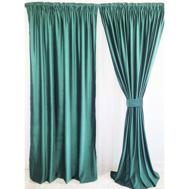 Élénk zöld bársony drapéria, elegáns modell, klasszikus stílusú, L 1m és H 2,5m
