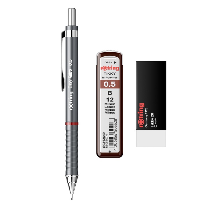 Rotring Tikky Retro rotring, szürke 0,5-ös készlet + grafitfilc 0,5-ös + Tikky 20 radír