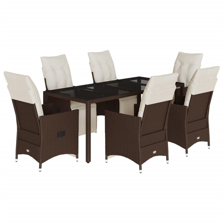 Set bistro de gradina cu perne, vidaXL, 7 piese, maro, poliratan, 42.6 kg 3276919