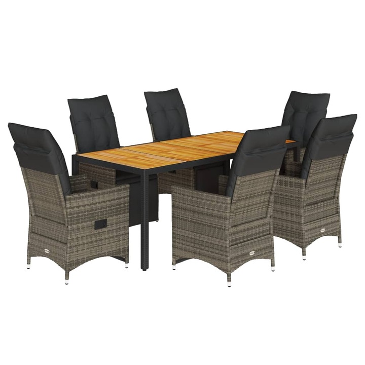 Set bistro de gradina cu perne, vidaXL, 7 piese, gri, poliratan, 39.2 kg 3276889