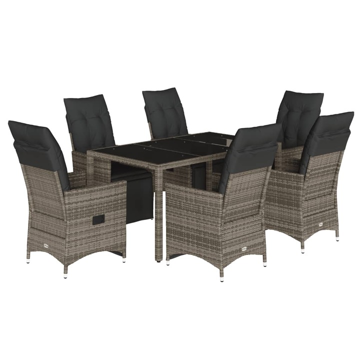 Set bistro de gradina cu perne, vidaXL, 7 piese, gri, poliratan, 38.3 kg 3276896