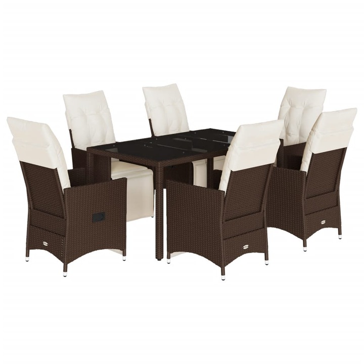 Set bistro de gradina cu perne, vidaXL, 7 piese, maro, poliratan, 38.1 kg 3276918