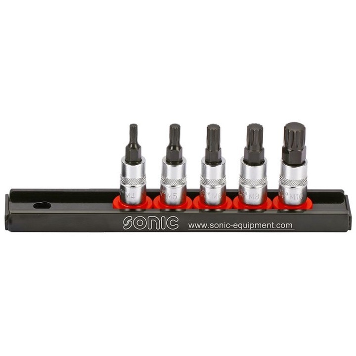 Set 5 biti cu soclu tubular, profil Spline, prindere 1/4 inch, dimensiuni M4, M5, M6, M8, M10