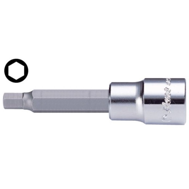 Bit de impact cu soclu tubular, profil hexagonal, prindere 1/2 inch, deschidere cheie 7 mm, lungime 100 mm