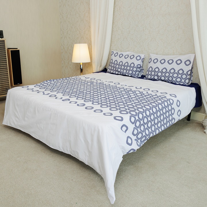 Lenjerie de pat pentru 2 persoane Traditional Homeberry Home Still, cearsaf pat 220x240 cm, cearsaf pilota 200x220 cm, doua fete perna 50x70 cm, 100% bumbac TC144, 180 GSM, model Ramona