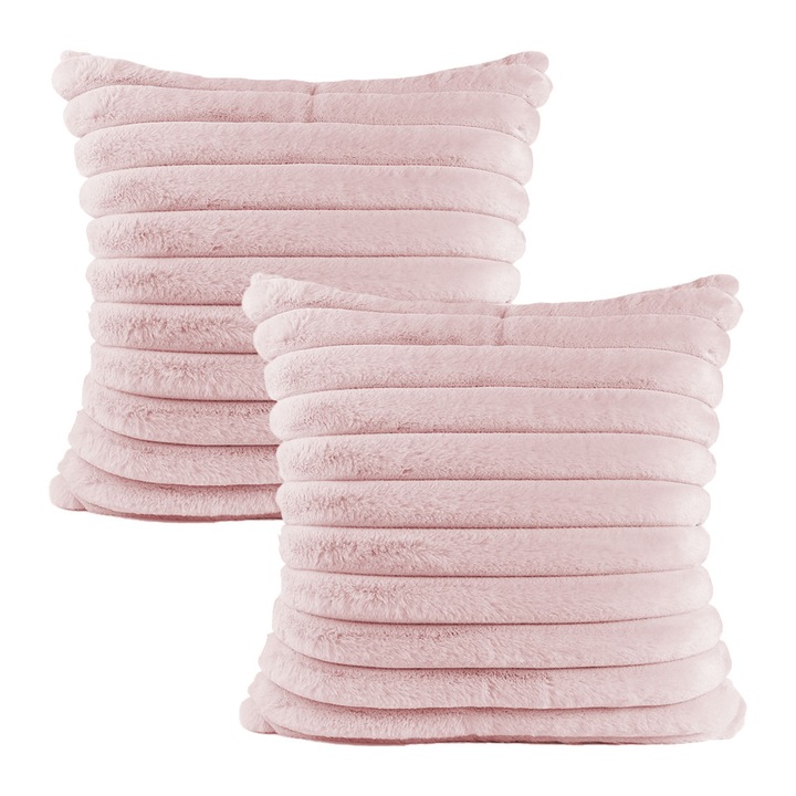 Set 2 fete de perna din blana artificiala, bumbac, 45x45cm, roz