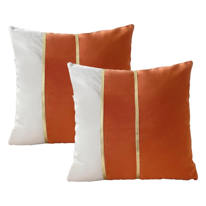Set 2 huse perne, catifea, retro, maro/alb, 45x45cm