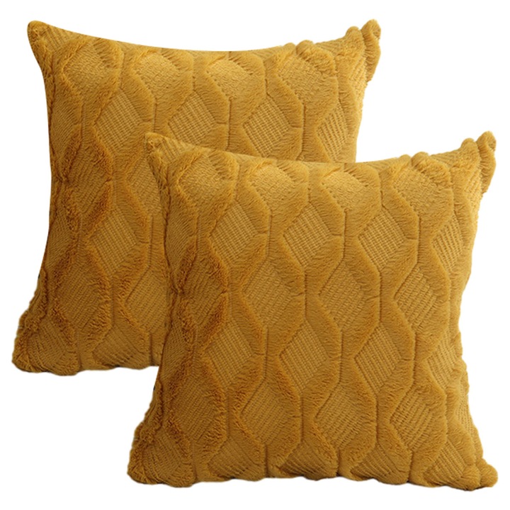 Set de 2 fete de perna decorative moi din plus, model imbratisat, 20x20", fata de perna patrata, aurie