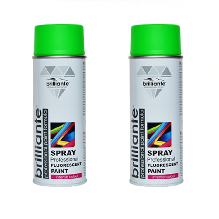 Pachet 2 x Vopsea Spray Brilliante Fluorescenta Verde 400 ml