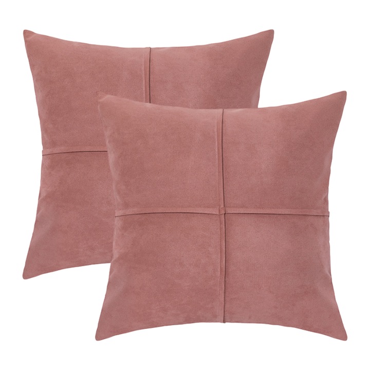 Set 2 fete de perna decorativa, Design plisat, Piele ecologica, 45x45cm, Roz inchis