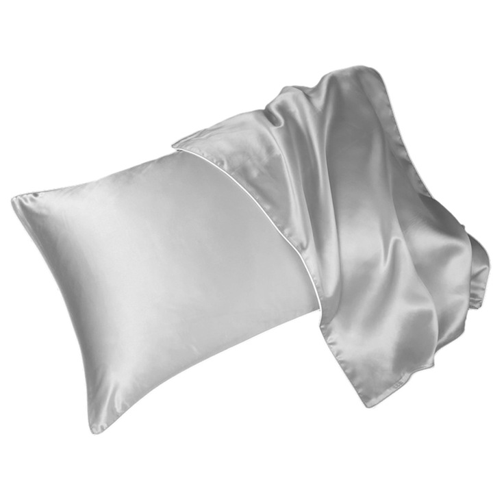 Комплект 2 калъфки за възглавница, коприна Mulberry, 48x74 см, затваряне на плик, сиво