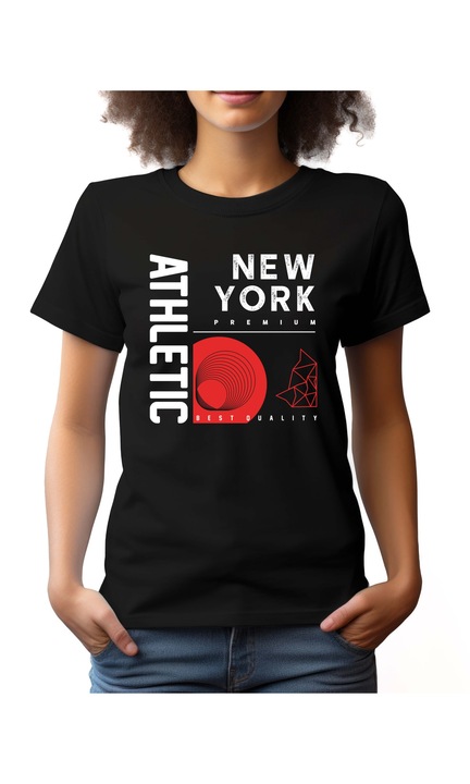 Bestcase® Tricou dama cu Imprimeu New York, Regular fit, Maneca scurta, NF759, Negru, 2XL