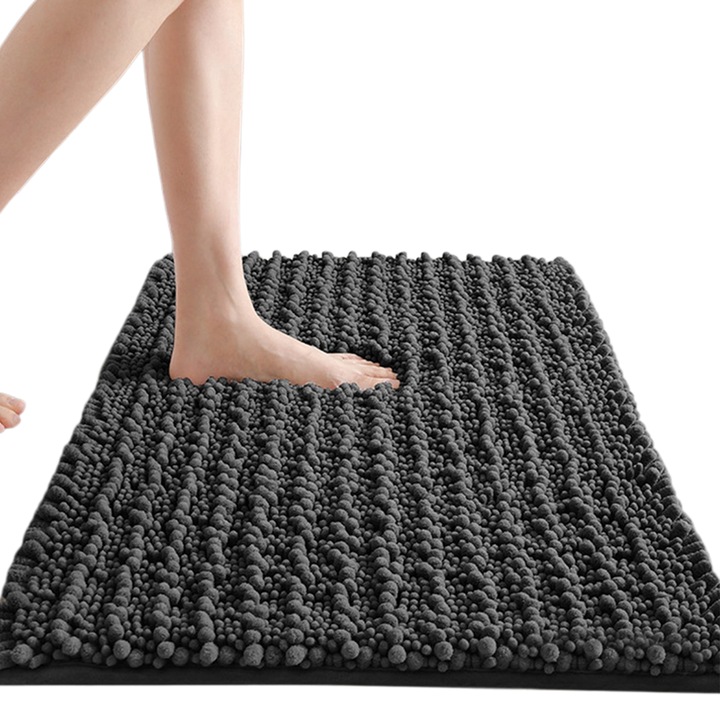 Fürdőszőnyeg, bojtos, gyorsan felszívódó, fekete, 40x60cm