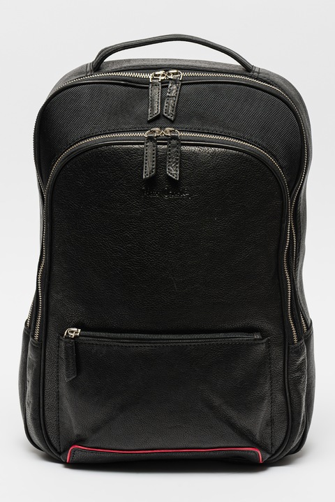 Pierre Cardin, Rucsac din piele cu buzunare exterioare, Rosu, Negru