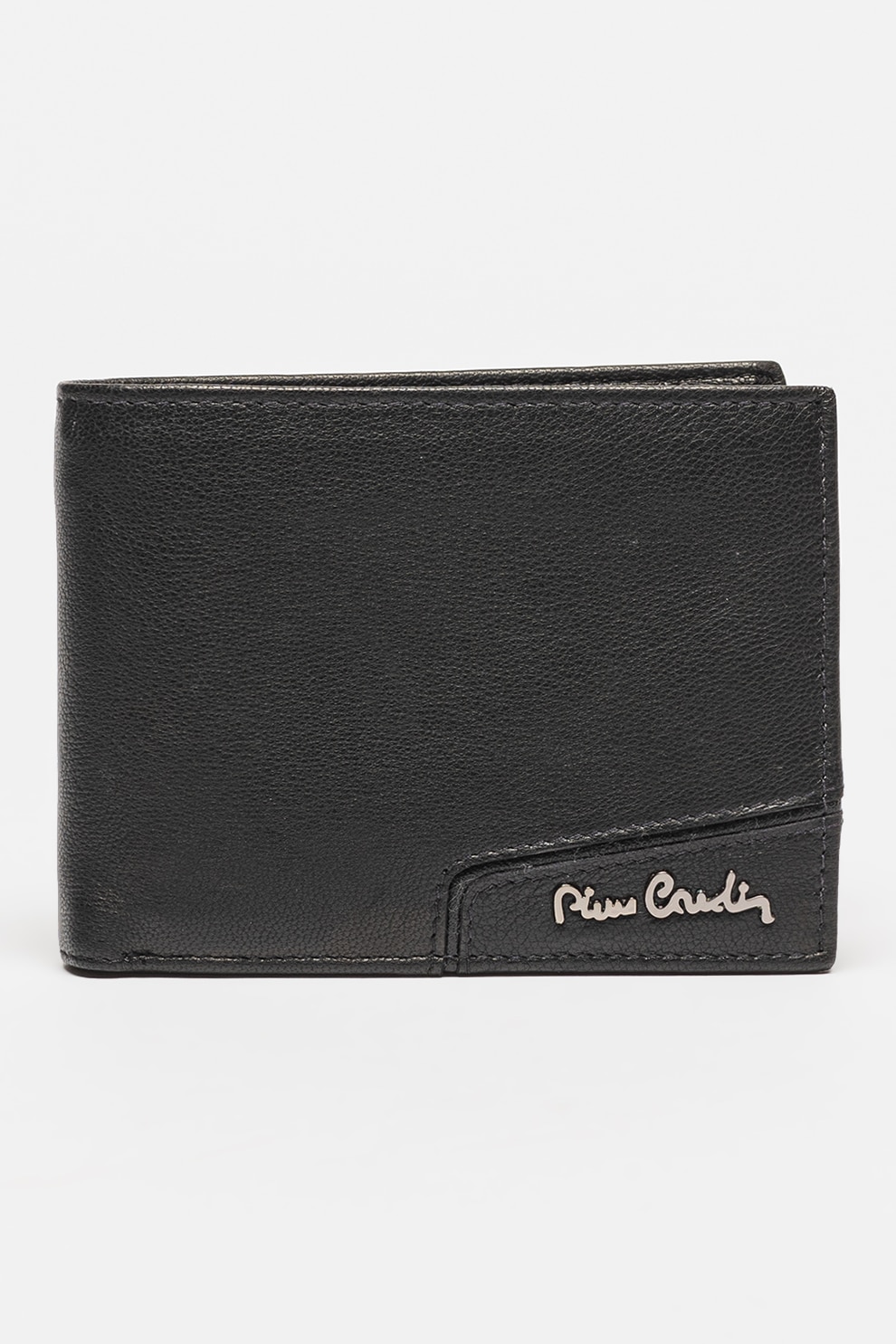 Pierre Cardin, Portofel pliabil din piele cu logo metalic, Negru, Negru stins