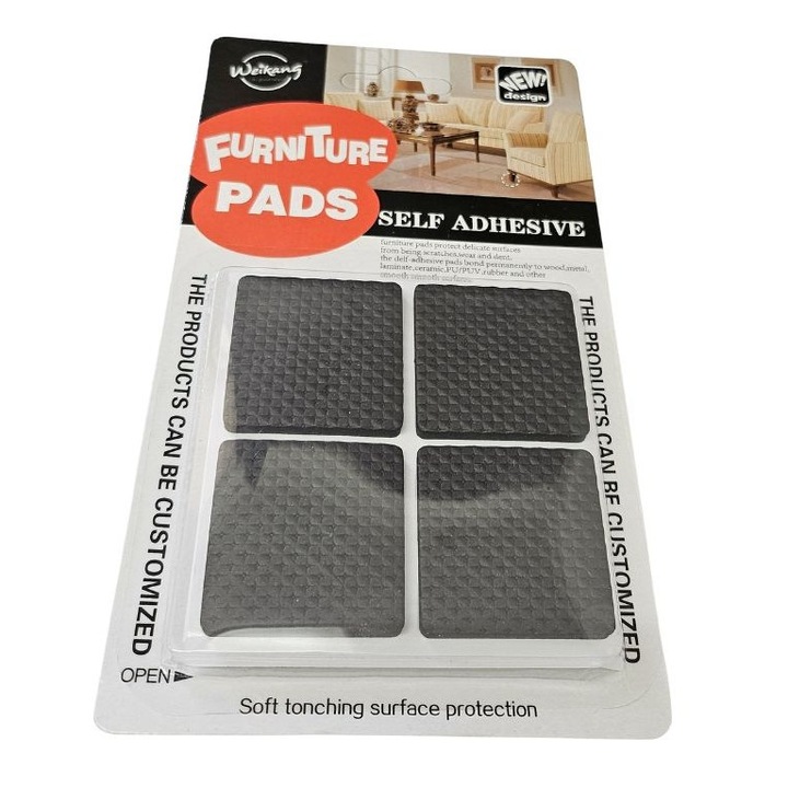 Set 8 buc protectie mobilier, autoadeziv, din cauciuc, 4x4 cm