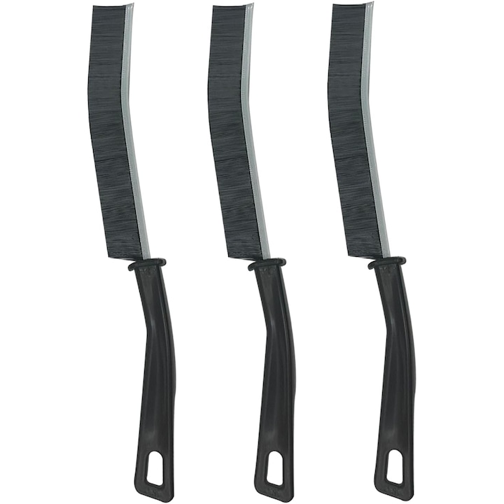 Set 3 perii de curatare pentru locuri greu accesibile, awwaline, negru, ideala pentru curatare goluri baie, bucatarie, ferestre, 23 x 2 cm