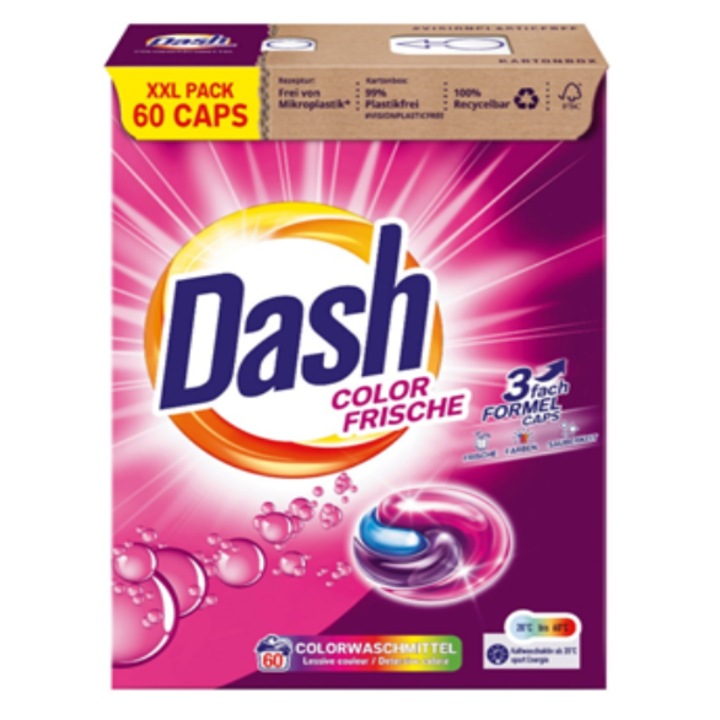 Detergent rufe capsule Dash, color frische, 60 spalari