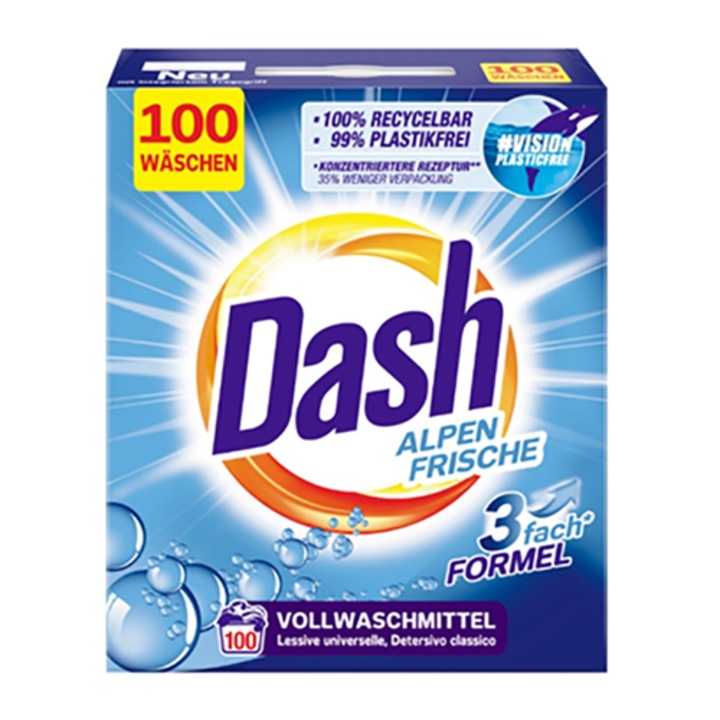 Прах за пране Dash, alpen frische, 100 пранета, 6 кг