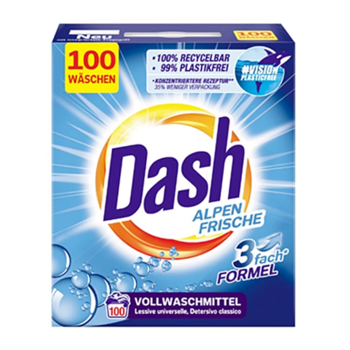 Прах за пране Dash, alpen frische, 100 пранета, 6 кг