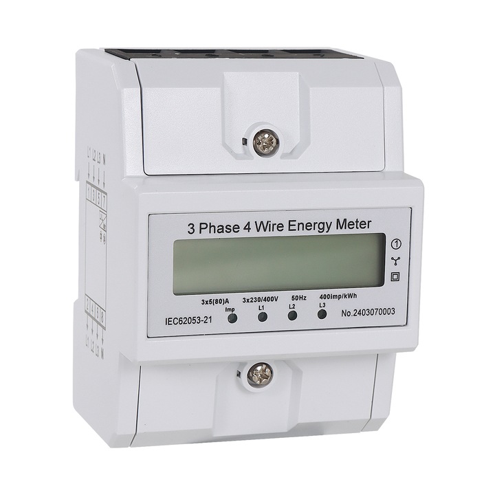 Contor energie electrica trifazat, 80A 380V, DDS024 4P cu ecran digital neiluminat