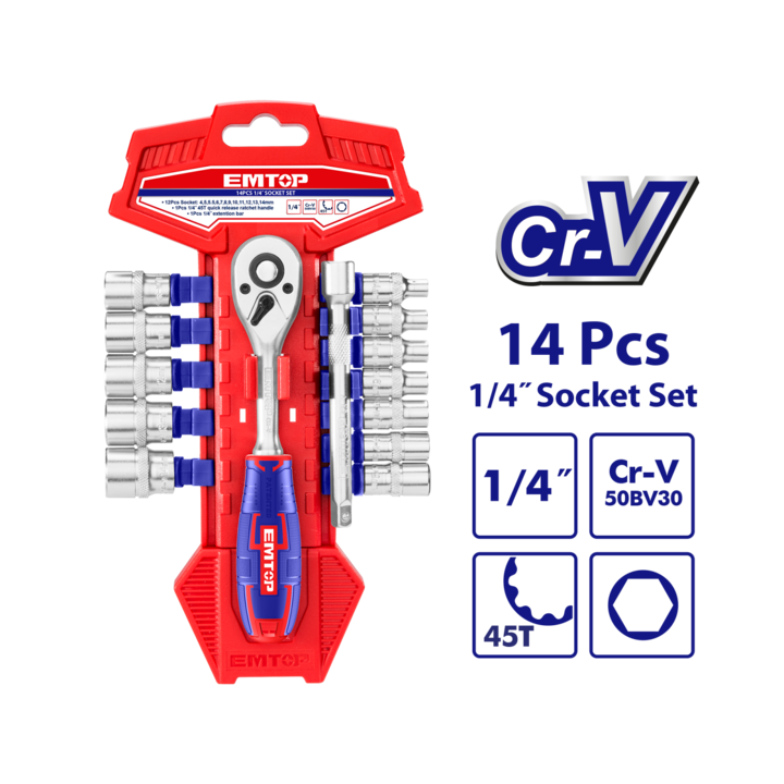 Set tubulare cu clichet 1/4" 14 buc