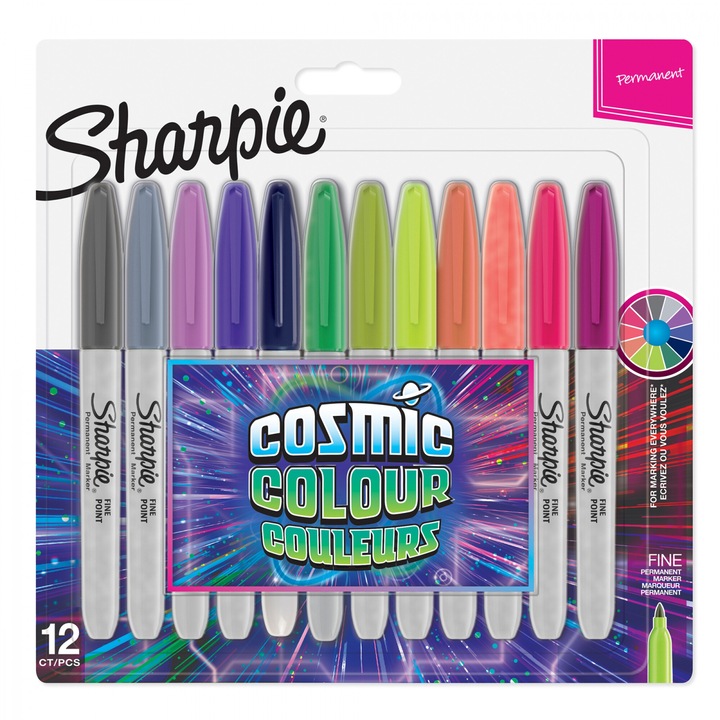 Комплект от 12 перманентни маркера Sharpie F Cosmic, Различни цветове