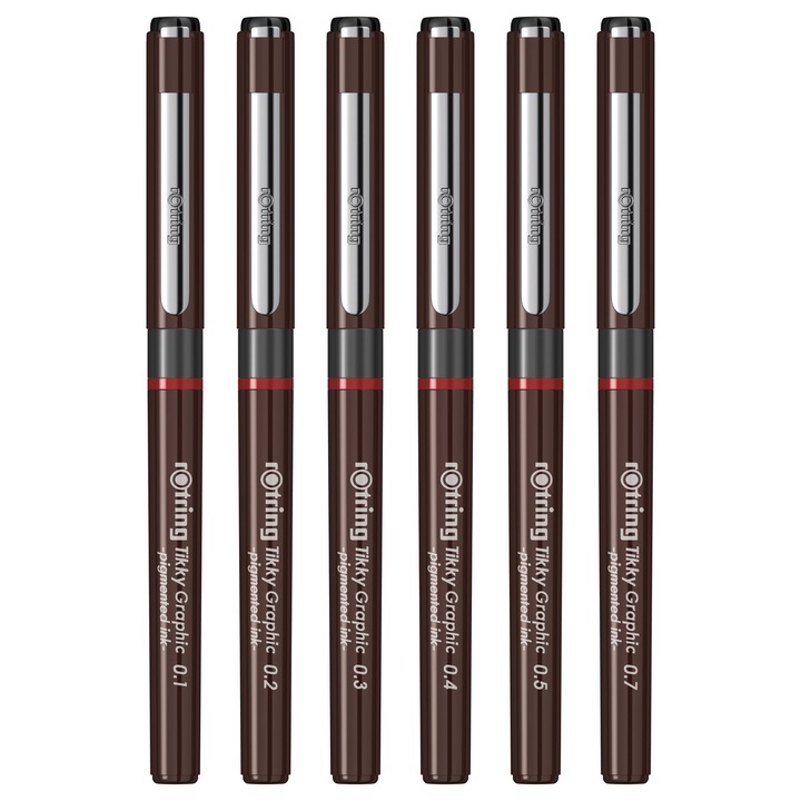 Комплект Rotring 6 тънкописеца tikky grafic 0,1/ 0,2/0,3/0,4/0,5/0,7