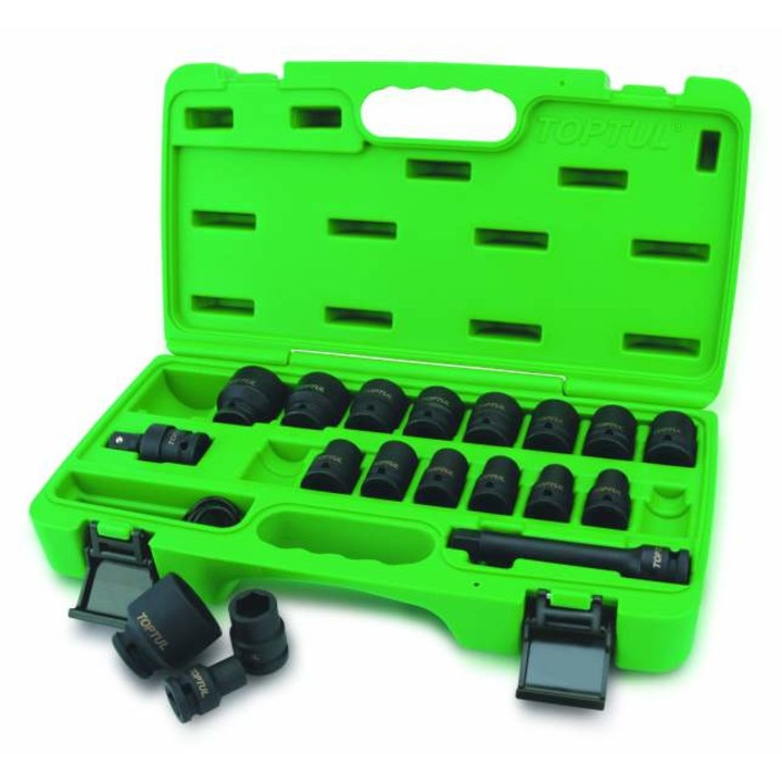 27 db ütvecsavarkulcs készlet, hatszögletű profil, adapter és csavarkulcs hosszabbító, 1/2 hüvelykes markolat, tárolódoboz