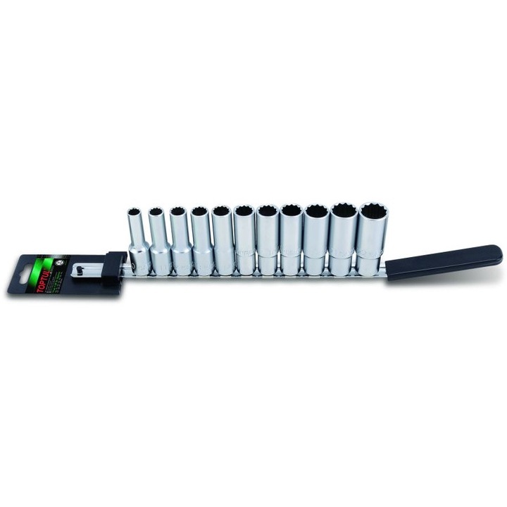 Комплект дълги гаечни ключове от 11 части, задвижване 1/2 инча, отвор за гаечен ключ 10 мм, 11 мм, 12 мм, 13 мм, 14 мм, 15 мм, 16 мм, 17 мм, 19 мм, 21 мм, 22 мм, сатен