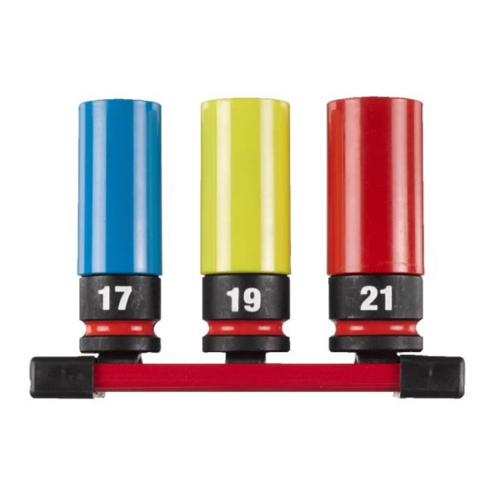 Комплект от 3 вложки MILWAUKEE, шестоъгълен профил, размер на вложката 1/2 инча, размер на вложката 17 мм, 19 мм, 21 мм