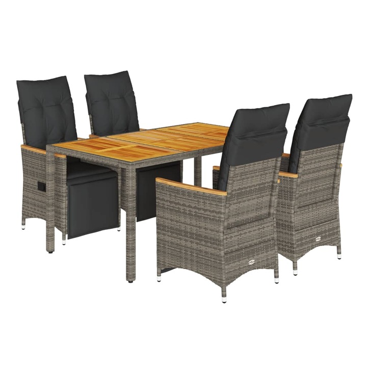 Set bistro de gradina cu perne, vidaXL, 5 piese, gri, poliratan, 36.2 kg 3276969