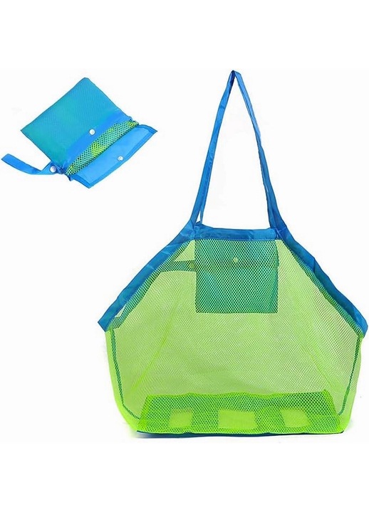 Голяма, сгъваема, мрежеста плажна чанта, многоцветна, 45х30х45см