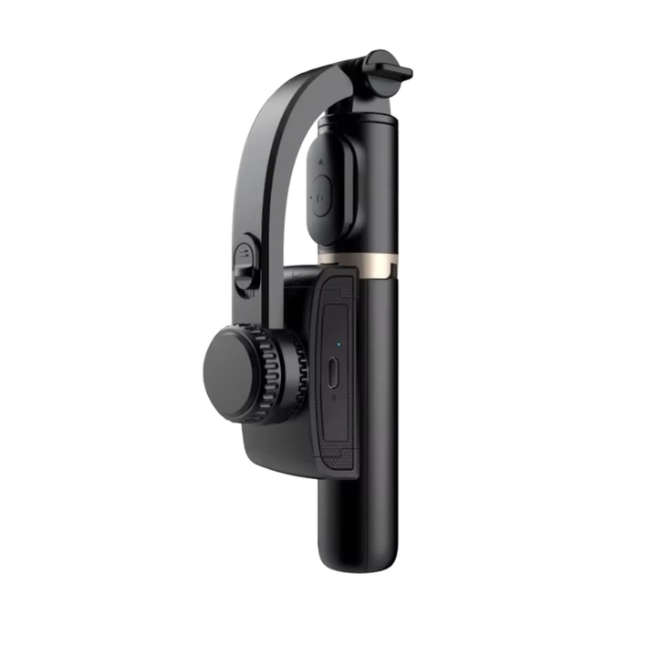 Gimbal стабилизатор на изображението с функция за статив за телефон, Bluetooth, една ос, селфи стик, черен