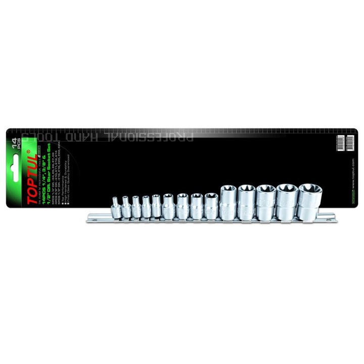 Set 14 chei tubulare, prindere 1/4 inch, 3/8 inch, 1/2 inch, deschidere chei E4-E24