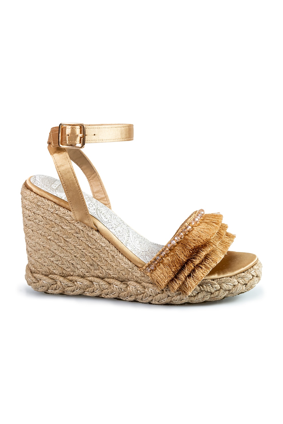 L.A. Water, Sandale-espadrile cu talpa wedge, Maro nisip, 41